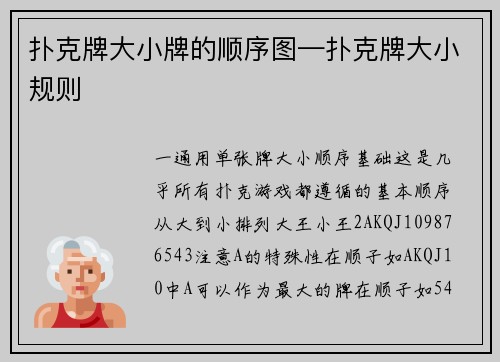 扑克牌大小牌的顺序图—扑克牌大小规则